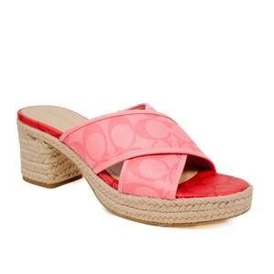 Coach Pink Signature Canvas Espadrille Slide Sandals